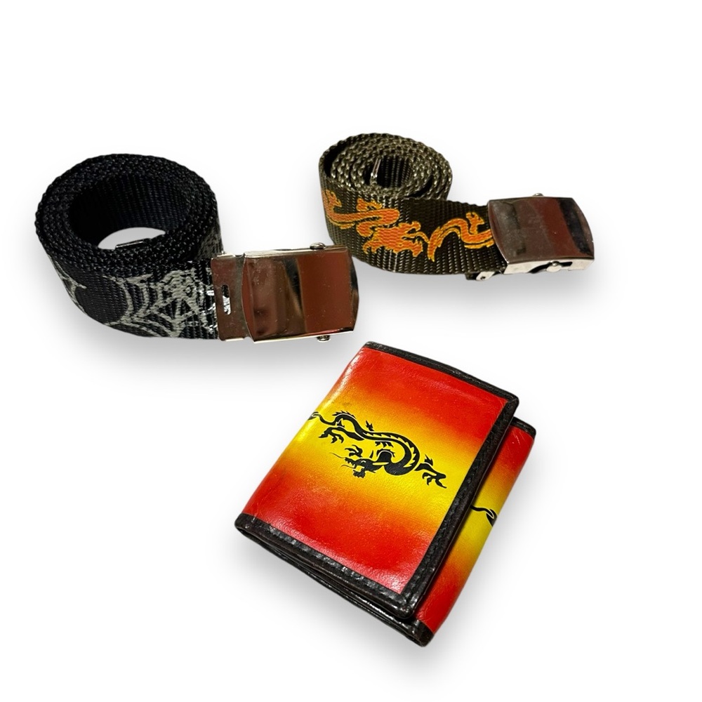 Vintage Boys Web Belts And Wallet Tribal Dragon Spider Web Kids 90s